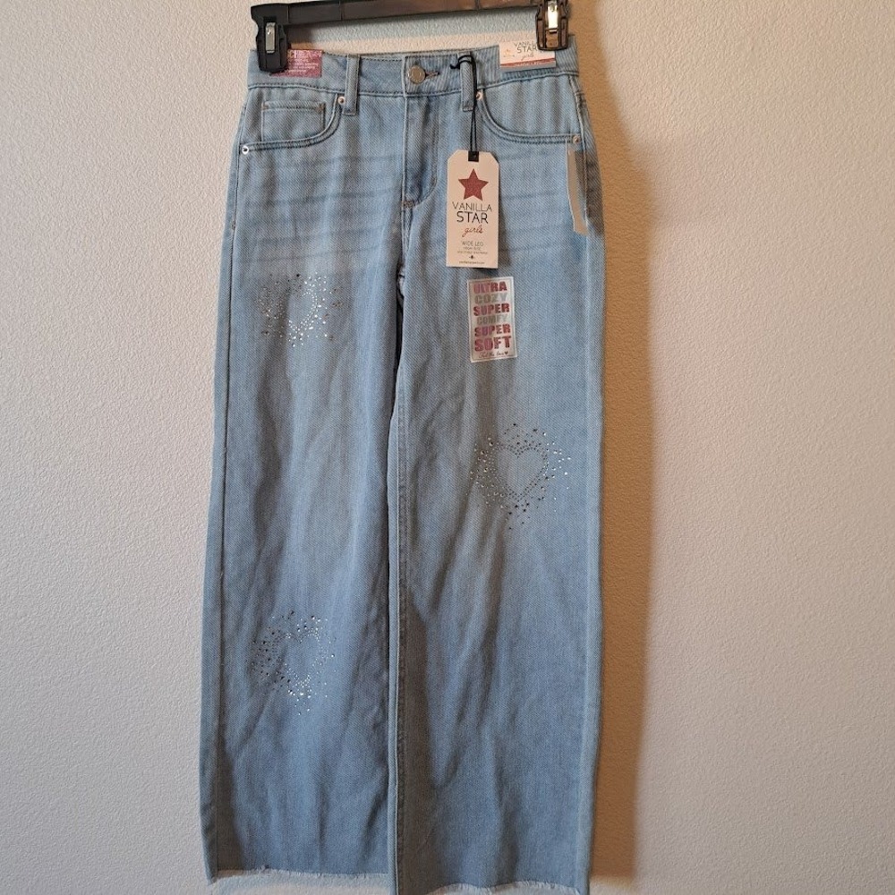 Vanilla Star Girls‎ Wide Leg High Rise Rhinestone Heart Jeans Size 8 NWT